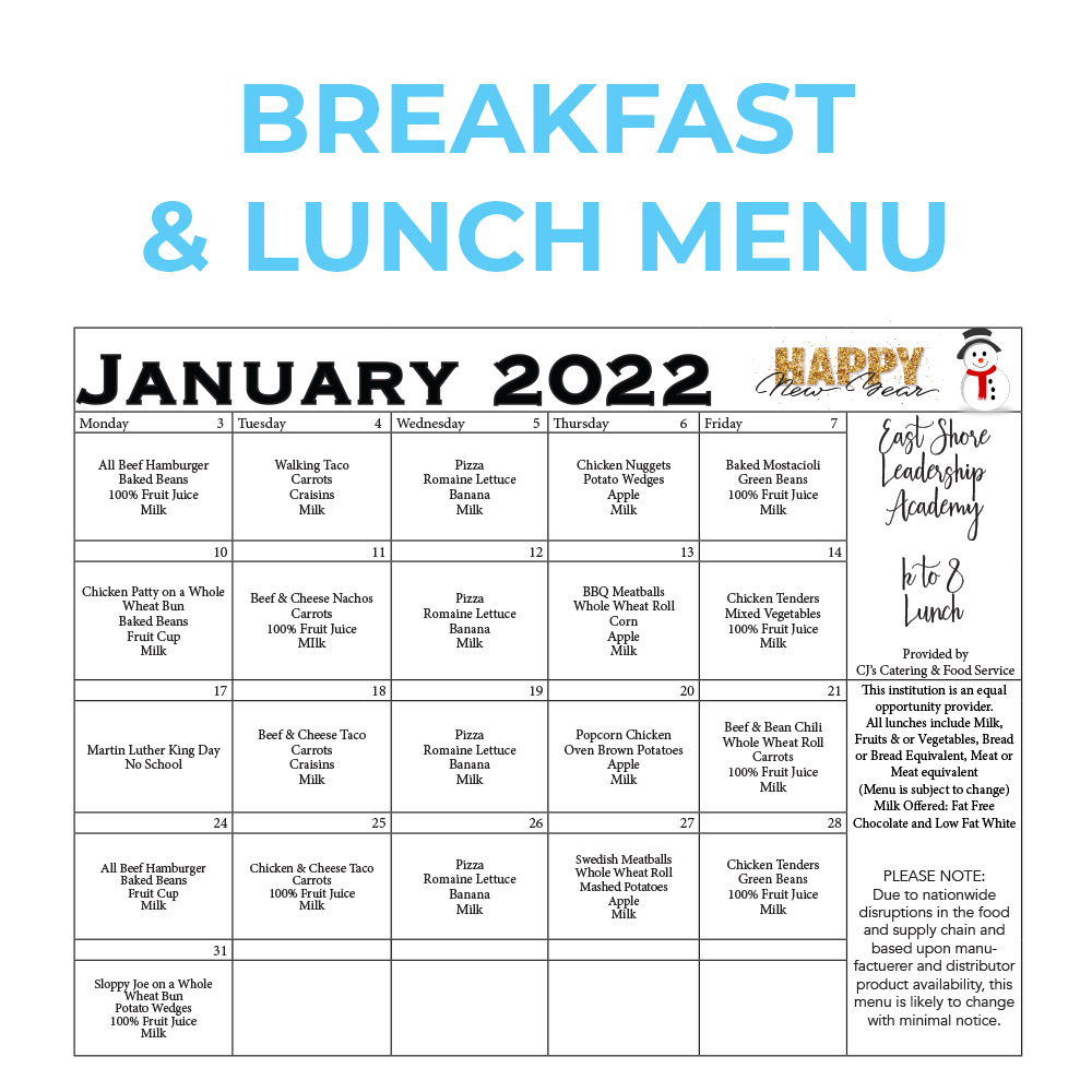 January 2022 Breakfast and Lunch Menu